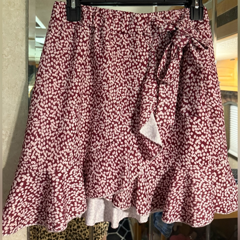 Floral Burgundy Faux Wrap Skirt